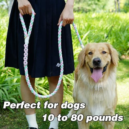 5FT Braided Cotton Rope Leash for Small, Medium and Large Dogs,Pink & Green Color - Image 2