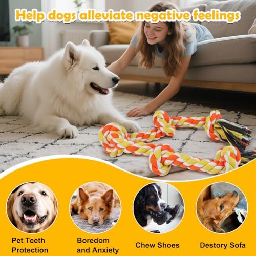 SZEE Dog Rope Toy for Large Dogs, 37 Inch 5 Knots, Halloween Pet Toys for Large Breeds, Tug of War Rope, for Energy Release & Boredom Relief (Yellow & Orange) - Image 6