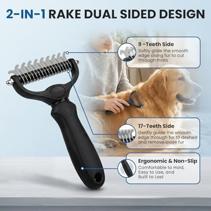 Pet Grooming Rake for Dogs and Cats - Double-Sided Deshedding Dematting Tool, 4-in-1 Undercoat Rake & Metal Comb for Long and Short Haired Pets, Reduces Shedding by 95%, 4Pack - Image 2