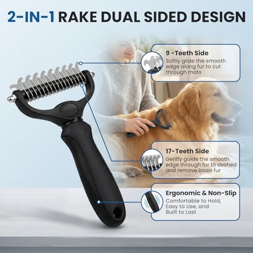 Pet Grooming Rake for Dogs and Cats - Double-Sided Deshedding Dematting Tool, 4-in-1 Undercoat Rake & Metal Comb for Long and Short Haired Pets, Reduces Shedding by 95%, 4Pack - Image 2