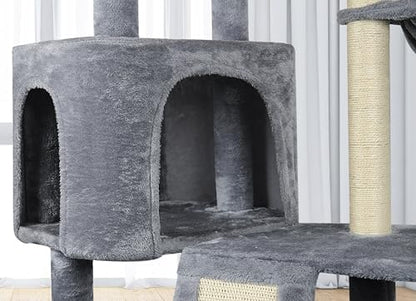 Wang Xin Four Layer Big Cat Tree with Huge Cat Condo and Two Hammocks Scratch Pad,Grey - Image 5
