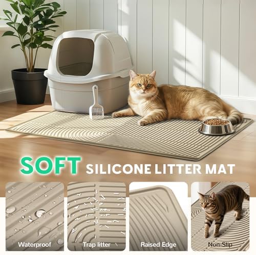 Pawtasy Cat Litter Mat,47" x 35" Extra Large Silicone Waterproof Litter Trapping Mat for Scatter Control Soft on Kitty Paws Non-Slip Easy to Clean - Image 3