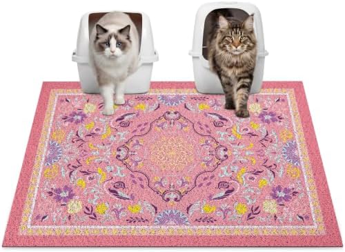 Glittme Cat Litter Mat with Non-Slip Bottom Litter Box Mat 33"X22" Litter Trapping Mat Easy to Clean Washable Cat Food Mat for Kitty,L by Glittme