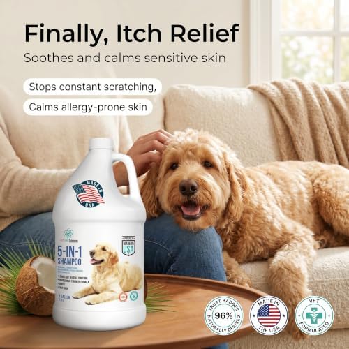 1 Gallon 5 in 1 Dog Shampoo and Conditioners for Cleans, Conditions, Moisturizes, Deodorizes, Detangles | Itchy Skin and Sensitive Skin Dog Shampoo for Smelly Dogs - Made in the USA - Image 2