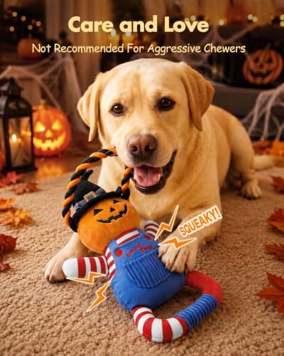 Swooflia Halloween Pumpkin Squeaky Plush Tug of War Dog Toy with Handle - Image 5