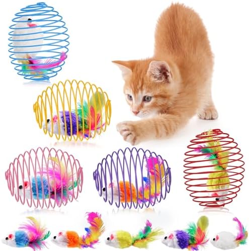 Jecery 5 Pcs Cat Toys Spring,Cute Mouse,Bright Color by Jecery