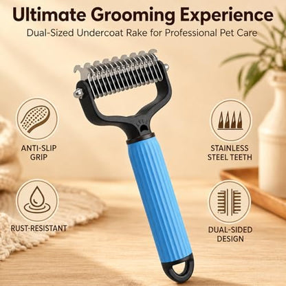 Double Sided Dematting Comb for Cats & Dogs, Undercoat Rake, Pet Grooming Brush for Long Hair, Deshedding Dog Brush Removes Tangles Knots and Loose Fur, Grooming Tool for Thick Coats(Pink) - Image 4