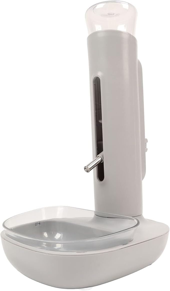 Pet Standing Water Dispenser, 680ml Height Adjustable Automatic Pet Drinking Bottle with Detachable Food Feeder Bowl for Dogs Cats