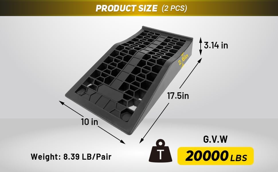 HOXWELL Car Ramps for Jack Support and Lift Vehicle Maintenance, Lightweight Low Profile Car Ramps for Garage, Heavy Duty Tire Ramps for Low Chassis Cars, 17.5''x10''x3.14'' (2PCS) - Image 2
