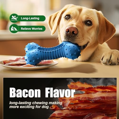 Dog toys for Aggressive Chewers Rubber- This Large, Tough and Heavy Bone with Natural Bacon Flavor are Excellent Dog Chew Toys for Large Dogs to Care Their Teeth Dental, Relief Boredom, Blue - Image 3