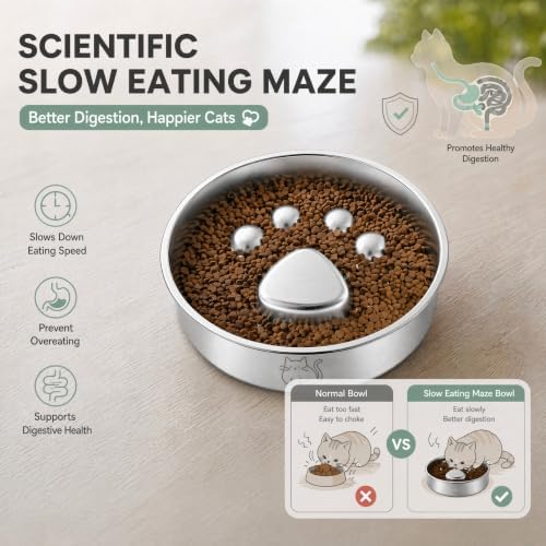 Stainless Steel 2‑in‑1 Double‑Sided Slow Feeder Cat Bowl - Image 5