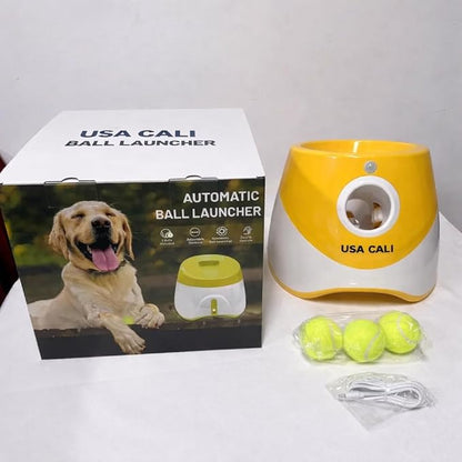 Automatic Dog Ball Launcher for Small Dogs – Dog Ball Thrower Fetch Machine - Indoor Outdoor Interactive Toy with 3 Mini Tennis Balls 2 Inch