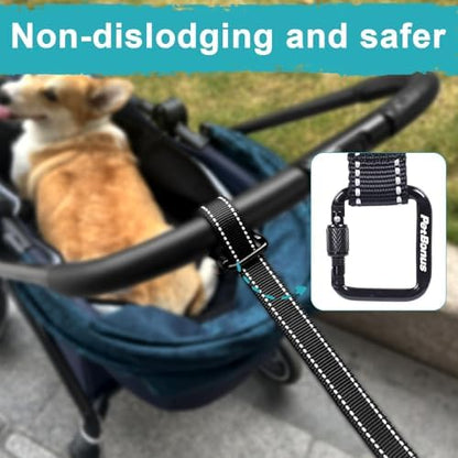 PetBonus Dog Leash Wrist Strap, Safety Strap for Retractable Leash, Lockable Reflective Short Dog Lead with Adjustable Soft Padded Handle for Walking, Extra Layer Security for Pet Stroller (Black) - Image 2
