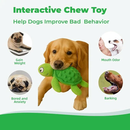 Squeaky Sea Turtle Plush Dog Toy – Durable, Interactive Chew Toy for Small Dogs – Relieves Anxiety & Teething – Keeps Puppies Busy, No Mess, Perfect for Indoor Play (Green)