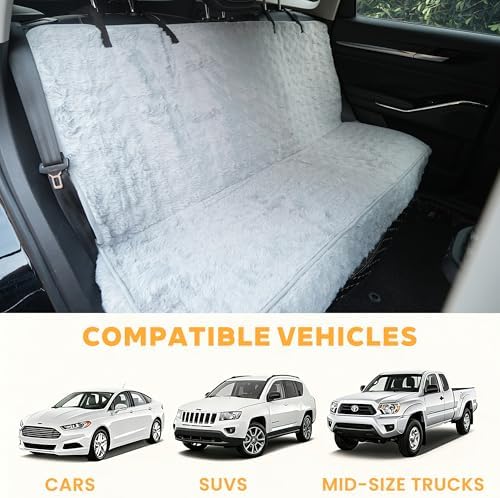 Dog Car Seat Cover, Waterproof Plush Pet Seat Protector, Gray, Back Seat - Image 2