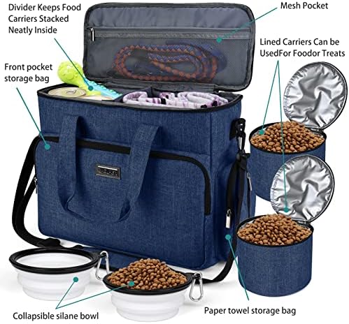 BAGLHER Dog Travel Bag, Pet Travel Bag (ALL Pet Travel Supplies), With 2 Pet Food Containers and 2 Collapsible Silicone Bowls; Essential Kits for Pet Travel Dark Blue - Image 5