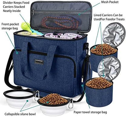 BAGLHER Dog Travel Bag, Pet Travel Bag (ALL Pet Travel Supplies), With 2 Pet Food Containers and 2 Collapsible Silicone Bowls; Essential Kits for Pet Travel Dark Blue - Image 5