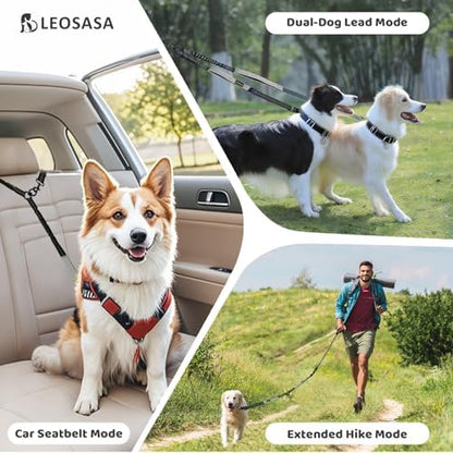 Double Dog Leash - No Tangle Splitter for Two Dogs, Coupler with Adjustable Long Lead Rope, Dual Control Handles, Retractable No Pull Bungee, Walk Train Small Medium Large 2 Pets (Grey) - Image 6