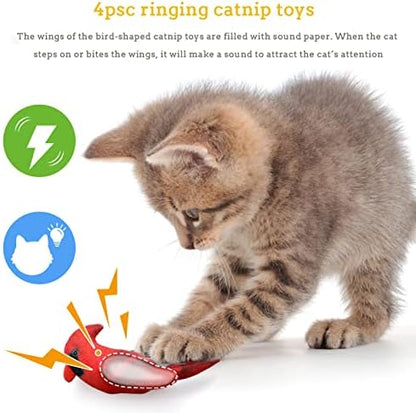 Cat Catnip Toys Interactive Cats 4pcs Kitten Plush Nip Chew Bird Toy with Crinkle Paper Pet Best Treats Stuffed Pillow Cute Teething Play Gifts Soft Kick Sound Supplies for Indoor Kitty - Image 3