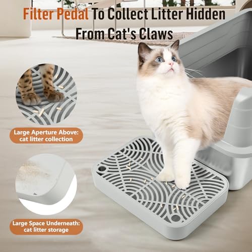 Cat Litter Box Step Non-Slip Cat Step with Filter Function, Light Grey - Image 3