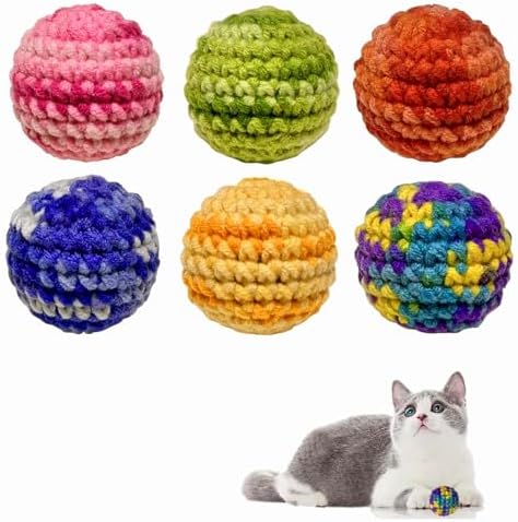 Jingle Cat Toy Balls 6 Pack 1.77" Woolen Yarn with Bell - Indoor Kitten Toys for Safe Chew & Play, Includes Gift Box by PETFAVORITES