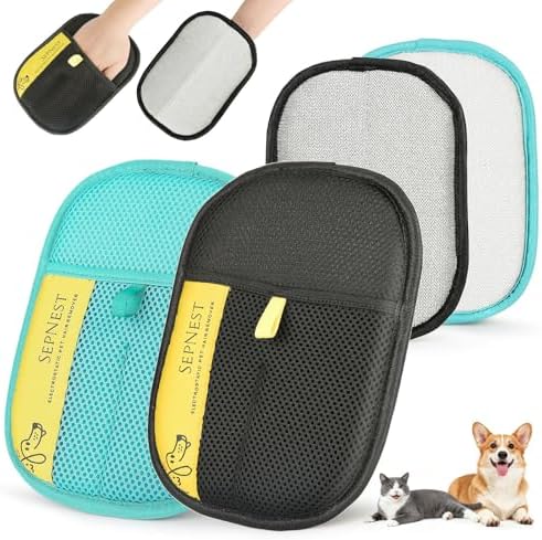 Electrostatic Pet Hair Remover Glove, Teal Mesh Fabric and Black, Reusable Dog Cat Hair Removal Tool for Furniture, Clothing, Car Seats (2 Pack) by Unknown