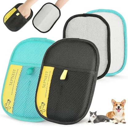 Electrostatic Pet Hair Remover Glove, Teal Mesh Fabric and Black, Reusable Dog Cat Hair Removal Tool for Furniture, Clothing, Car Seats (2 Pack) by Unknown