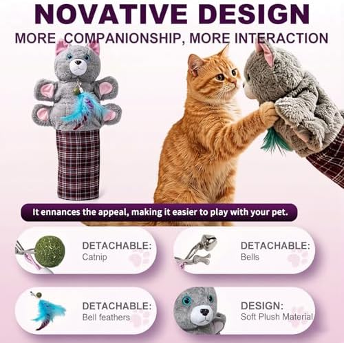 Cat Wrestling Glove with Bell & Catnip, Cats Puppet Wrestler with Tough Padding for Safe Play, Interactive Puppet Toy for Indoor Play, Exercise & Boredom Relief, Family Bonding & Feline Training - Image 6