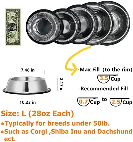 2 Pack Stainless Steel Dog Bowls with Rubber Bottom, Non Skid Non Spill Heavy Duty Premium Quality Pets Feeder Bowls for Dogs and Cats and More (3.5Cup / 28oz) - Image 3