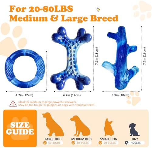 Furdog Indestructible Dog Toys for Aggressive Chewers 3 Pack, Tough Dog Toys for Large Dogs Chew Toys Keep Them Busy, Bacon Flavor, Blue - Image 3