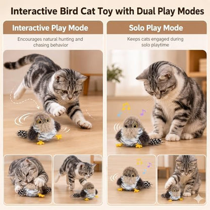 Flapping Bird Cat Toy, Cuckoo Plush Touch Activated Bird Chirp Cat Toy with Refillable Catnip, USB Rechargeable Interactive Kitten Exercise Toy,4.92"(No Flying) - Image 5