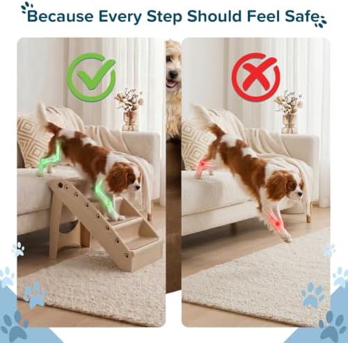 Pet Stairs - Home and Vehicle Foldable Nonslip Dog Steps with 4-Step Design - For Puppies, Kittens, and Other Small Pets by PETMAKER (Tan) - Image 5