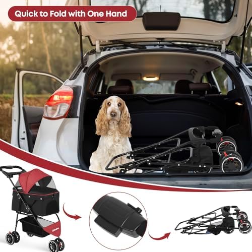 Pet Stroller,Dog Stroller for Small Medium Dogs Cats,3 Wheels,Red+Black - Image 3