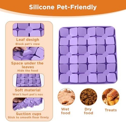 2 Pcs Silicone Snuffle Lick Mat for Dogs, 8 x 8 Inch with Suction Cups, Slow Feeder Puzzle Toy for Mental Stimulation Anxiety Relief, Blue & Purple - Image 4
