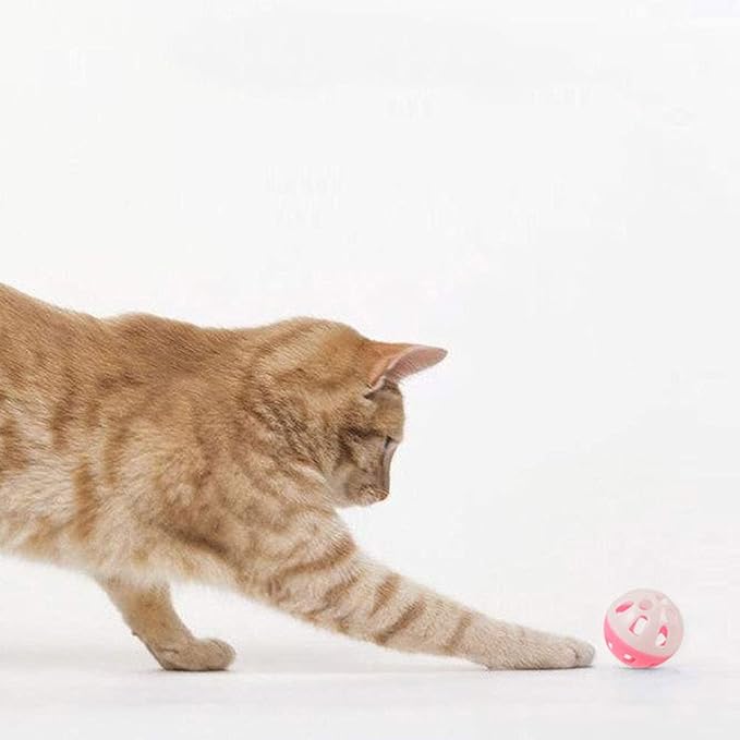 12PCS 4CM Cat Toy Ball with Bell, Pet Ball Kitten Toy with Bell Cat Jingle Balls for Cats Kitten, Plastic Jingle Balls Pounce Chase Rattle Toys, Random Color