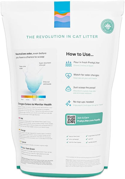 PrettyLitter Health Monitoring Cat Litter (Calm Aloe, Non Clumping) | Lightweight & Low Tracking, Color Changing Silica Gel Crystals, Advanced Odor Control — 6 Lbs, Pack of 1 (Up to 1 Month Supply)