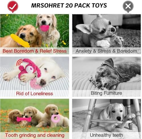 MRSOHRET 20Pcs Puppy Chew Toys for Teething, Dog Chew Rope Toys, Pet Dog Toothbrush, Treat Balls, Plush Squeaky Toy for Small Medium Dogs with Basket - Image 6