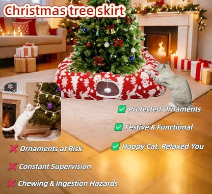 Extra Large Cat Tunnel Bed for Indoor Cats with Warm Mat,Cat Toys Cave Dount Tube for Xmas Decor Red - Image 3