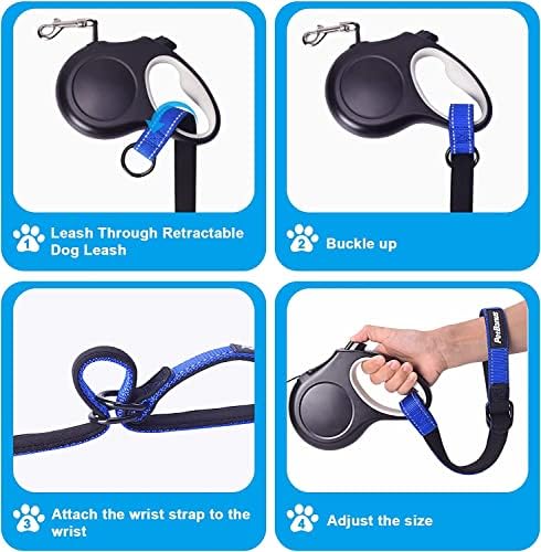 PetBonus 2 Packs Short Dog Leash, Safety Wrist Strap for Retractable Dog Leash, Reflective Design and Adjustable Soft Padded Handle, Extra Layer Security for Pet Stroller (Blue, Blue) - Image 5