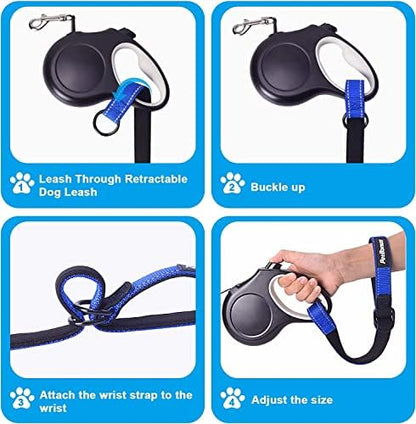 PetBonus 2 Packs Short Dog Leash, Safety Wrist Strap for Retractable Dog Leash, Reflective Design and Adjustable Soft Padded Handle, Extra Layer Security for Pet Stroller (Blue, Blue) - Image 5
