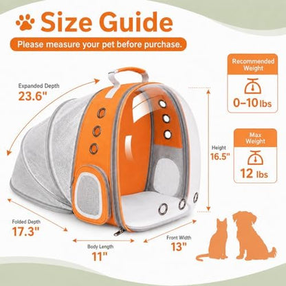 Expandable Cat Carrier Backpack with Bubble Window, Orange - Image 2