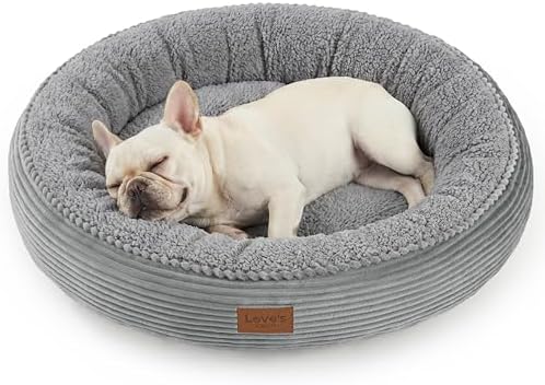 Love's cabin Round Donut Cat and Dog Cushion Bed, 30in Pet Bed for Medium or Large Dogs, Anti-Slip & Water-Resistant Bottom, Soft Durable Fabric Pet Beds, Washable Calming Cat Bed, Pure Gray by Lovescabin