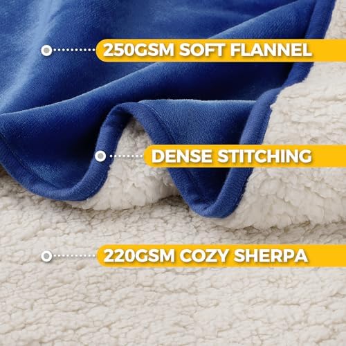 Sunheir Waterproof Blanket for Queen Size Bed - 90"x86" Soft Reversible Sherpa Fleece Flannel Dog Blankets for Large Dogs, Pet Blanket for Bed, Couch, Soft Plush Furniture Protector, Blue - Image 2