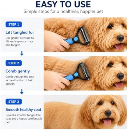 Dematting Comb for Dogs and Cats, Undercoat Rake for Dogs & Cats with Stainless Steel Teeth Deshedding Brush for Long and Thick Fur Pet, Removes Mats, Knots and Tangles in Pets - Image 6