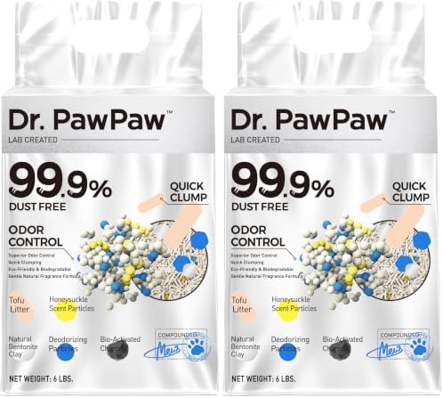 Tofu Cat Litter, Dr. PawPaw Clumping Cat Litter, Honeysuckle Scent 6 lb, Dust-Free Keep Kitty Tidy, Superior Odor Control Keep Step Fresh (Pack of 2) by DrPawPaw