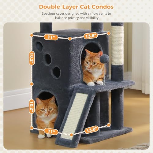 PETEPELA Kitten Cat Tree, 34.6" Small Cat Tower with Ramp & Toys, Deep Grey - Image 3