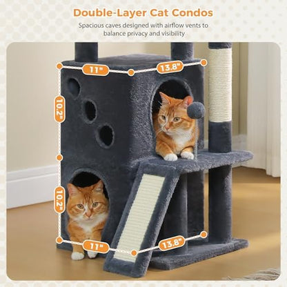PETEPELA Kitten Cat Tree, 34.6" Small Cat Tower with Ramp & Toys, Deep Grey - Image 3
