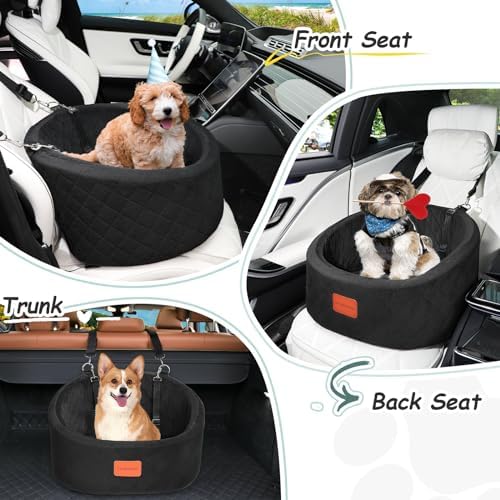 Lealchum Dog Car Seat for Small Dogs Up to 30 Lbs,Ultra Soft Fabric Fill in Comfy Memory Foam,Happy Pet Ride,2 Safety Dog Leashes,Fully Detachable and Washable,Anti Slip Base(Black) - Image 5