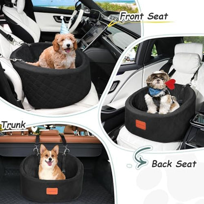 Lealchum Dog Car Seat for Small Dogs Up to 30 Lbs,Ultra Soft Fabric Fill in Comfy Memory Foam,Happy Pet Ride,2 Safety Dog Leashes,Fully Detachable and Washable,Anti Slip Base(Black) - Image 5
