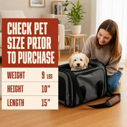 Soft Sided Pet Carrier for Small Dogs & Cats (Up to 9 lbs) – Airline Approved Underseat Travel Bag with Breathable Mesh, Luggage Strap & Washable Mat – Compact & Lightweight, Grey - Image 4
